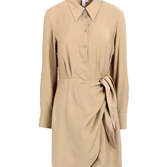 & Other Stories Buttoned Mini Wrap Shirt Dress Long Sleeve Tan 10 - Picture 5 of 10